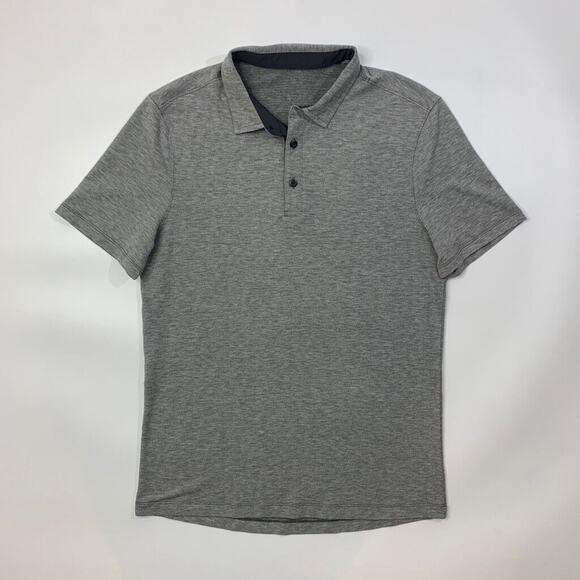 Lululemon Polo Shirt Mens 19"Across Gray Heather Evolution Short Sleeve Golf - Picture 2 of 9